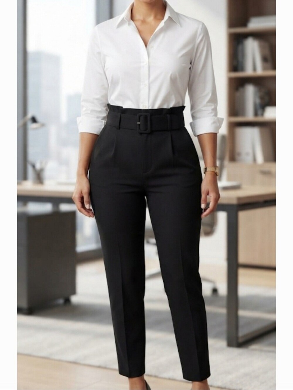 H&M Black Top with Cream Branded Trim